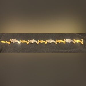 Sterling Silver (925) Dolphin Link Bracelet Two Toned 7 Inch 27.86 Grams
